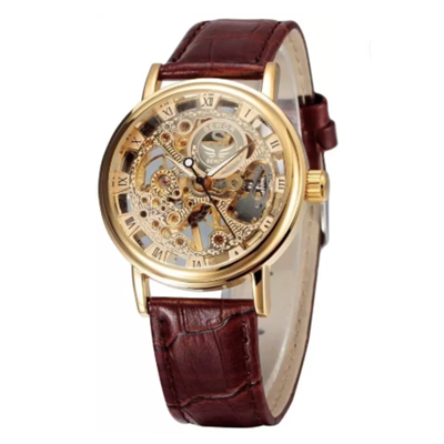 Leather Double Sided Glass Transparent Watch for Men.