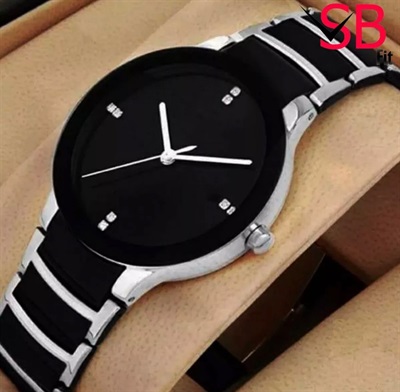 Classic Silver & Black Chain Stainless Steel Watch For Men.