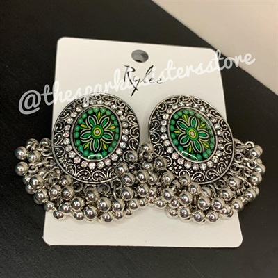 Silver and green earrings