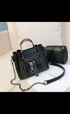 black leather tassel and teddy handbag