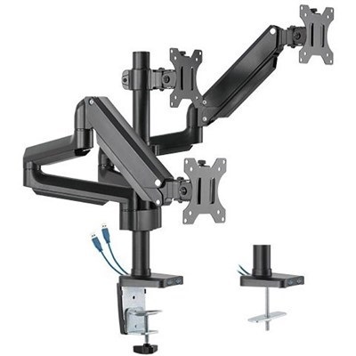 Twisted Minds LDT26-C036UP Premium Triple Monitors Aluminum Pole Mounted Gas Spring Monitor Arm with USB Ports