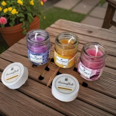 Pack of 3 Scented Mini Glass Candle in Lavender, Rose & Orange Fragrance with Lid