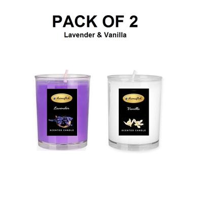 Pack of 2 Scented Candles with Glass in Lavender & Vanilla Fragrance