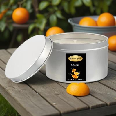 Orange Scented Candle in Silver Tin