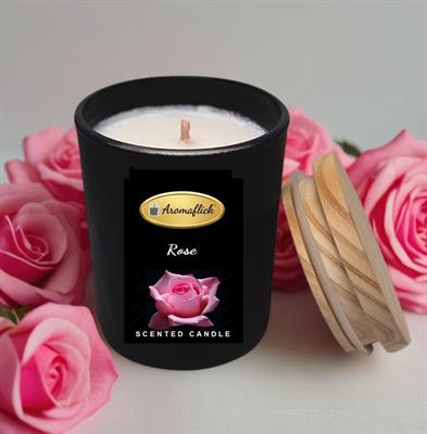 Rose Scented Candle in Black Glass