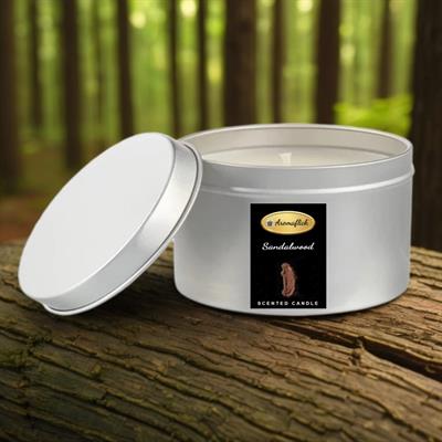 Sandalwood Scented Candle in Silver Tin