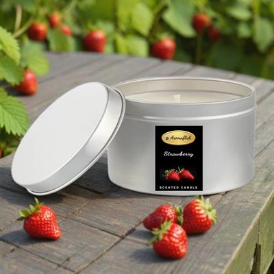 Strawberry Scented Candle in Silver Tin