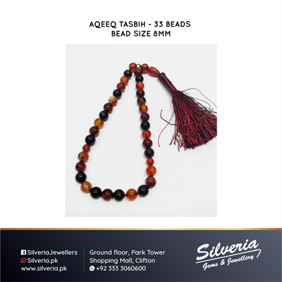 Aqeeq Tasbih - 33 beads   Bead size 8mm