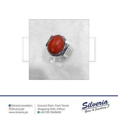Natural Marjan (Coral) stone ring for men in 925 Sterling Silver
