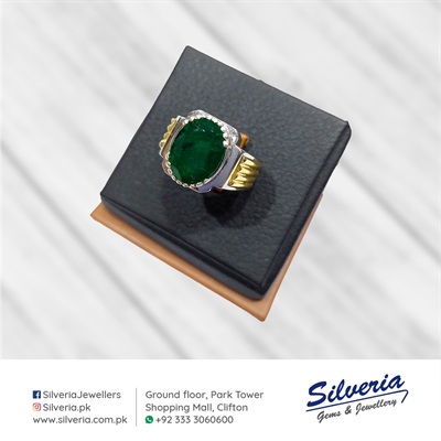 Natural Emerald ring for men in 925 Sterling Silver