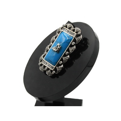 Allah Pendant In 925 Sterling Silver And Imitation Turquoise Stone Surrounded By Baguettes And Round