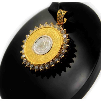 Gold Plated Allah And Ayat ul Qursi Pendant With Zircon On The Border