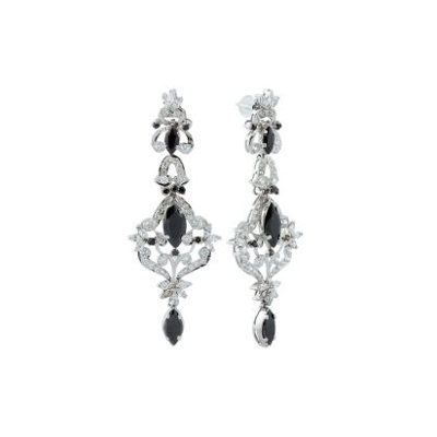 Sterling Silver Black Onyx and Zircon Earring in Marquise design