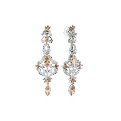 Sterling Silver Shampaigne coloured and Zircon Earring in Marquise design