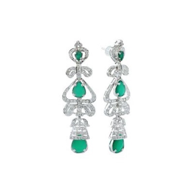 Sterling Silver Green Onyx and Zircon Earring