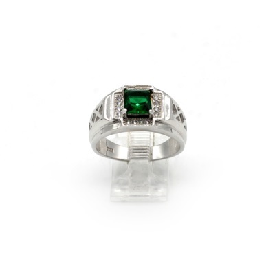Centered Green Zircon Silver Ring
