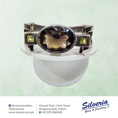 925 Sterling Silver bracelet with large sized Smoky Quartz
