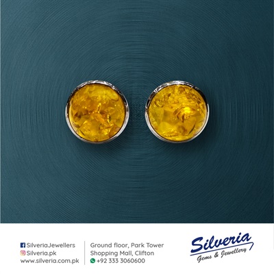 Cufflinks in Natural Amber in 925 Sterling Silver