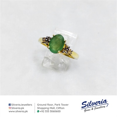 Vintage look Gold plated Ring with natural Emerald and genuine diamonds in 925 Sterling Silver