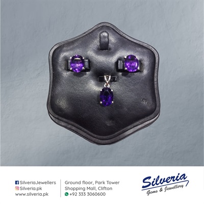 Pendant set with Natural Amethyst stones in 925 Sterling Silver 