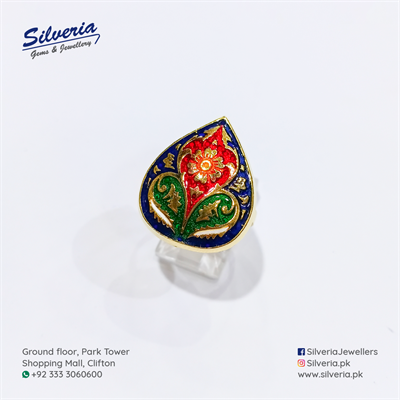 Ring with Meena (Enamel) Workmanship in 925 Sterling Silver