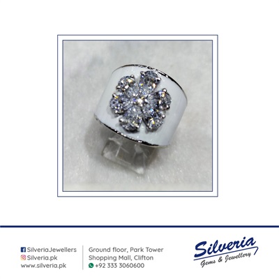 Floral pattern ring with Meena workmanship in 925 Sterling Silver