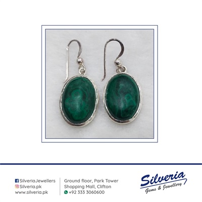 Natural Malachite earrings in 925 Sterling Silver
