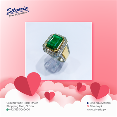 Natural Emerald ring for men in 925 Sterling Silver