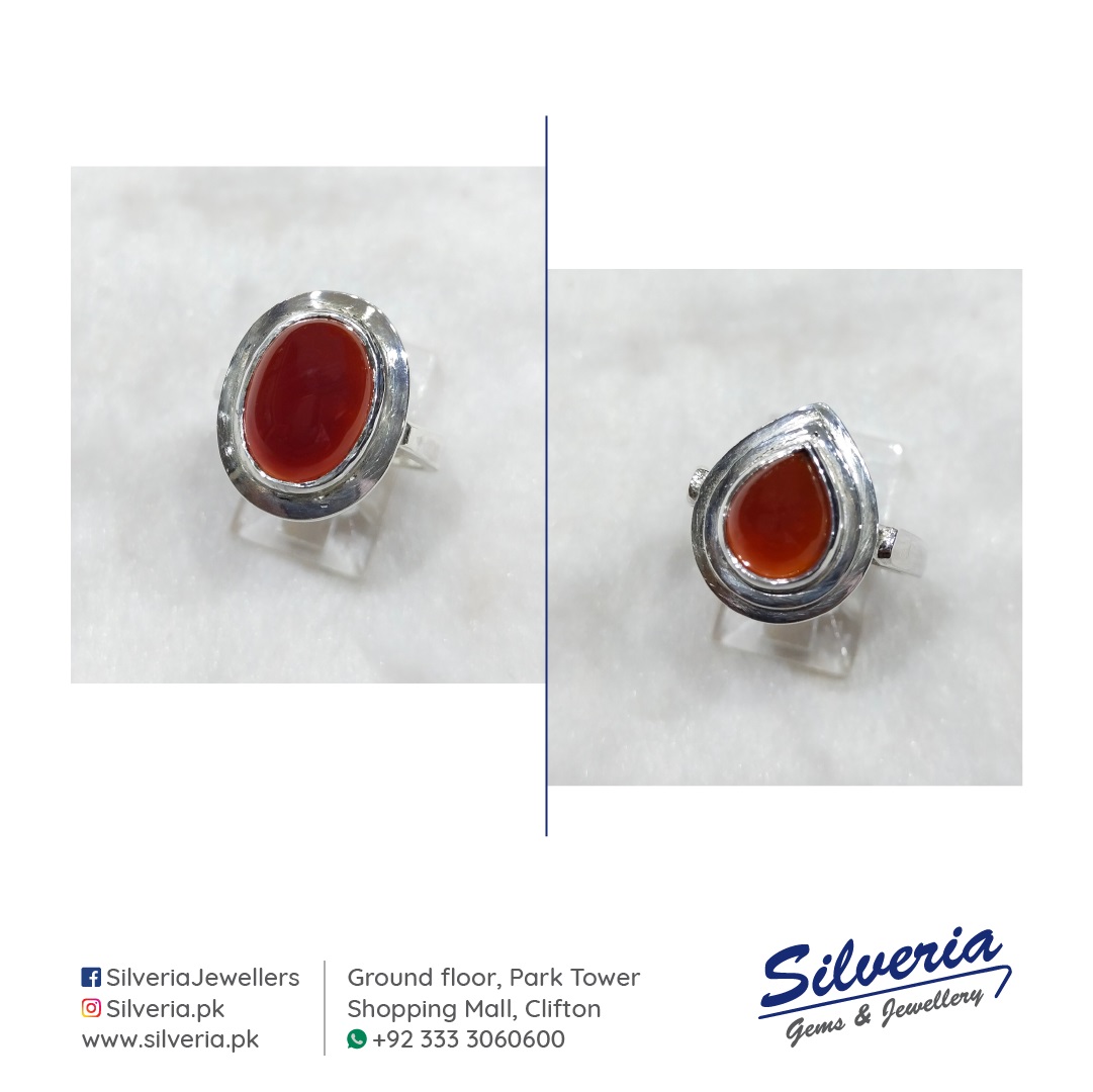 Natural Red Aqeeq (Brown Agate) Ring 925 Silver - Chaandi Ring