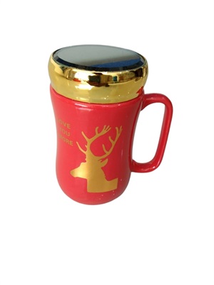 Ceramic Mug with Mirror Lid for Traveling - Red