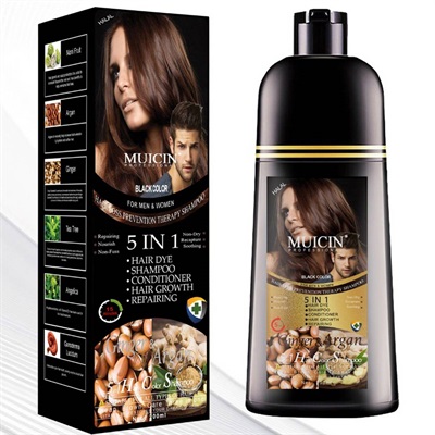 MUICIN Black 5 in 1 Hair Color Shampoo Ginger & Argan Oil 200 ML - For Men & Women
