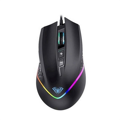 AULA F805 RGB Gaming Mouse with Side Buttons, Rainbow LED Backlit, 6400 dpi Adjustable Ergonomic Optical USB Wired Computer Mice, Black