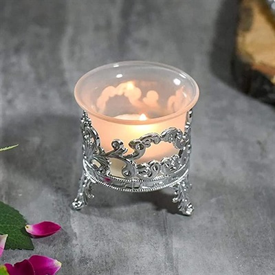 Royal Glass Tea Light Candle with Metallic Silver Holder