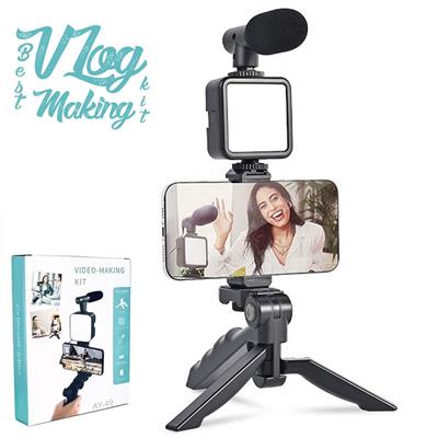 Vlogging Kit, Video Making kit, with tripod stand, Microphone, Led Light, Mobile Holder ALL IN ONE