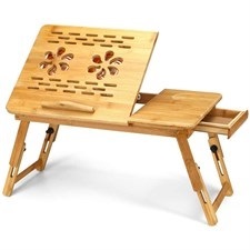 Bamboo Wooden Laptop Desk Serving with Drawer, 2 x Cooling Fan