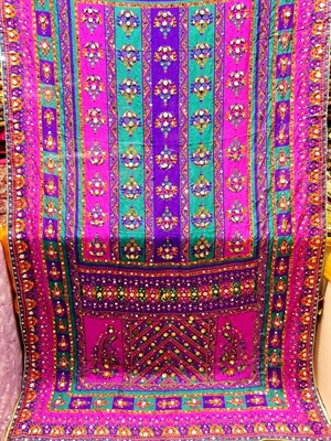 Dupatta - Pure Silk Handwork Multi Colors - 08