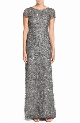 Short Sleeve Sequin Mesh Gown