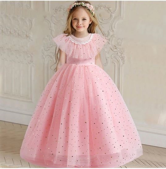 Elegent Star Long Pink Gown Dress