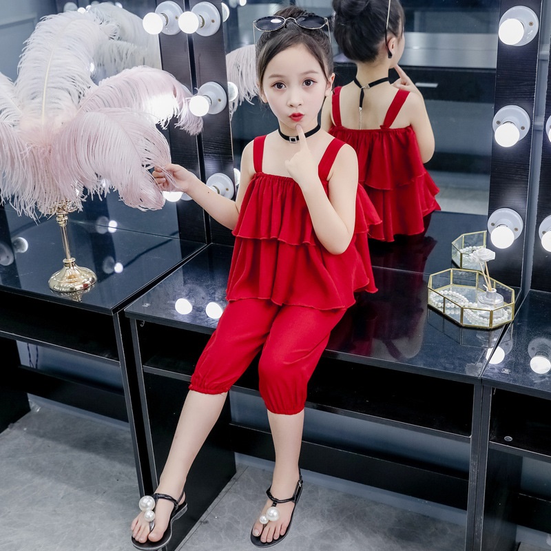 Elegant Style Red Color Suspender Top And Shorts Sets