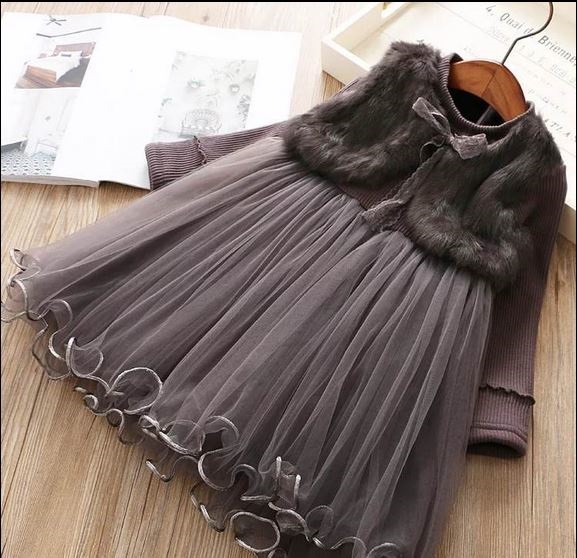 Warm Fur Mesh Casual Princess Dress