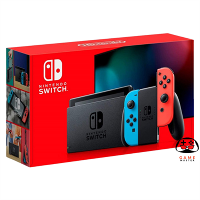 NINTENDO SWITCH WITH NEON BLUE AND NEON RED JOY-CON