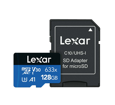 Lexar 128GB High Performance 633x microSDHC microSDXC with SD Adapter UHS-I Blue Series Memory Card