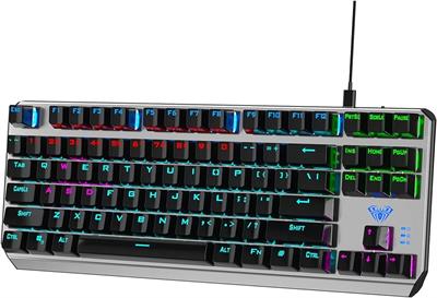 AULA F3087 Mechanical Gaming Keyboard with RGB Rainbow Backlit, ABS Keycaps, 87 Keys Anti-Ghosting Ergonomic USB Type-C Wired Computer Keyboards for Windows PC