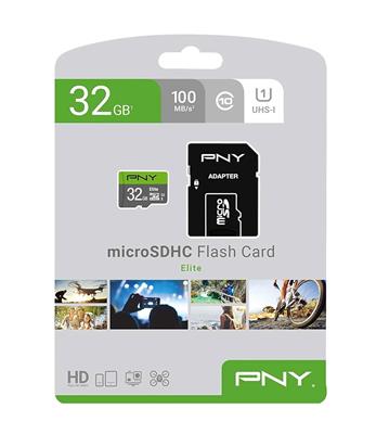 PNY 32GB Elite Class 10 U1 microSD with SD Adapter Memory Card