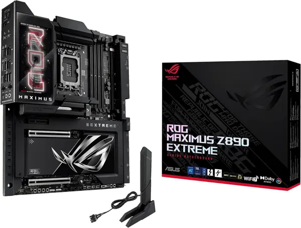 ASUS ROG MAXIMUS Z890 EXTREME Intel Z890 LGA 1851 E-ATX motherboard, Advanced AI PC-ready, 24+2+1+2 stages, DDR5, WiFi7, 2.5G/10G LAN, PCIe 5.0 M.2, Thunderbolt 5, USB Type-C, AI OC, 5” LCD Screen