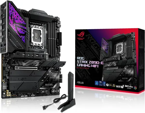 ASUS ROG Strix Z890-E Gaming WiFi Intel Z890 LGA 1851 ATX Motherboard, Advanced AI PC-Ready, 18+2+1+2 Stages, DDR5, WiFi 7, 7X M.2, Thunderbolt 4, USB Type-C, AI Overclocking, Cooling & Networking