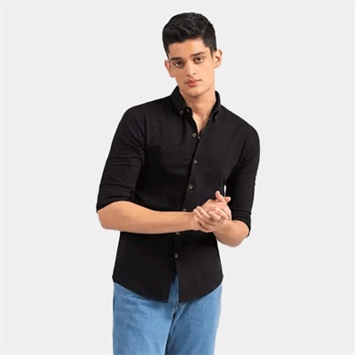 Oxen Nexoluce Premium Slim Fit Casual Shirt For Men-Blackover Print