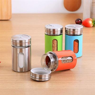 Stainless Steel Over Glass Spice Jar