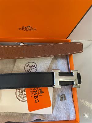 Hermes Reversible Belt with Silver Buckle - Size 90cm 