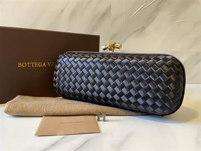 Bottega Silk clutch Black long with gold Knot 